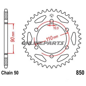 Bagtandhjul 33 T, Størrelse 530Inner Diameter 90 Bolt Spacing 110