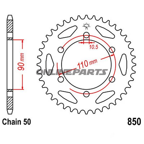 Bagtandhjul 33 T, Størrelse 530Inner Diameter 90 Bolt Spacing 110