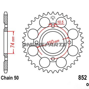 Bagtandhjul 41 T, Størrelse 530Inner Diameter 074 Bolt Spacing 110