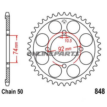 Bagtandhjul 39 T, Størrelse 530Inner Diameter 74 Bolt Spacing 92