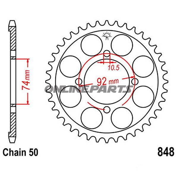 Bagtandhjul 39 T, Størrelse 530Inner Diameter 74 Bolt Spacing 92