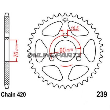 Bagtandhjul 38 T, Størrelse 420Inner Diameter 70 Bolt Spacing 90