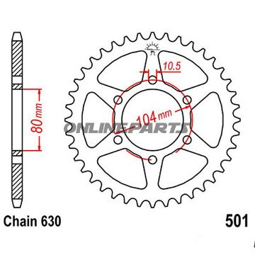 Bagtandhjul 32 T, Størrelse 630Inner Diameter 80 Bolt Spacing 104