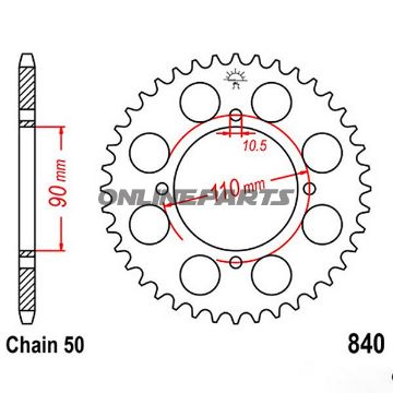 Bagtandhjul 38 T, Størrelse 530Inner Diameter 90 Bolt Spacing 110