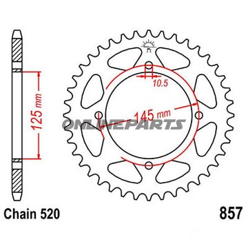 Bagtandhjul 39 T, Størrelse 520Inner Diameter 125 Bolt Spacing 145