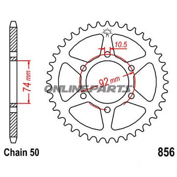 Bagtandhjul 45 T, Størrelse 530Inner Diameter 74 Bolt Spacing 92