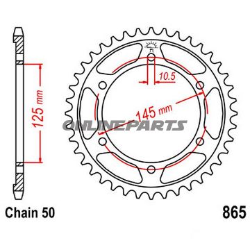 Bagtandhjul 46 T, Størrelse 530Inner Diameter 125 Bolt Spacing 145