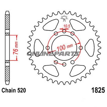 Bagtandhjul 48 T, Størrelse 520Inner Diameter 76 Bolt Spacing 100