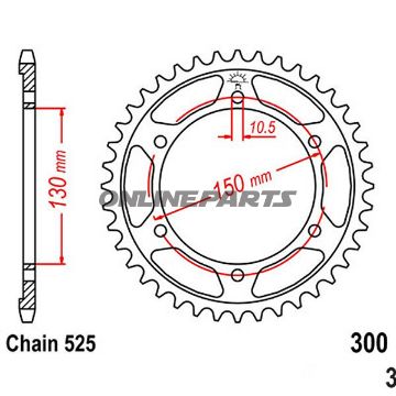 Bagtandhjul 49 T, Størrelse 525Inner Diameter 130 Bolt Spacing 150