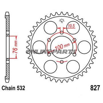 Bagtandhjul 52 T, Størrelse 532Inner Diameter 76 Bolt Spacing 100