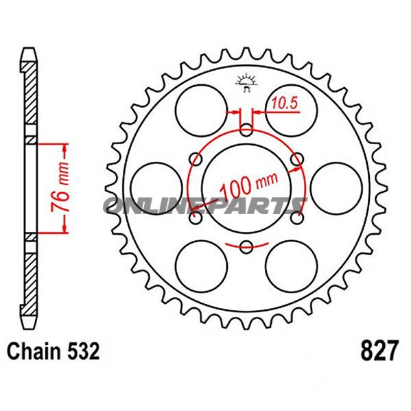 Bagtandhjul 52 T, Størrelse 532Inner Diameter 76 Bolt Spacing 100