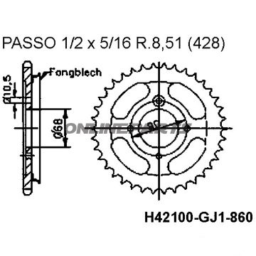 Bagtandhjul Med Fangblik 45Z,T Størrelse 428Inner Diameter 68 Bolt Spacing 90