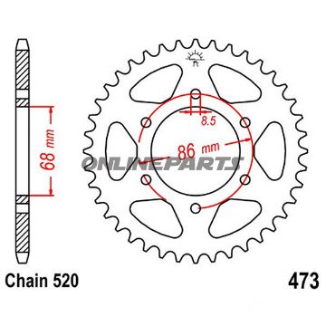 Bagtandhjul 37 T, Størrelse 520Inner Diameter 68 Bolt Spacing 86