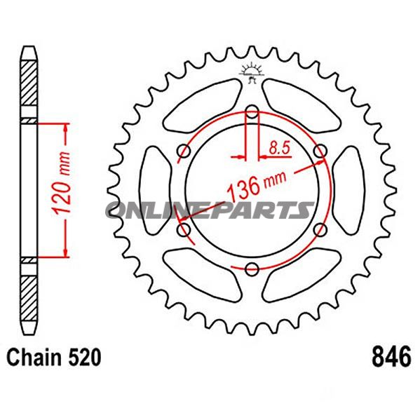 Bagtandhjul 41 T, Størrelse 520Inner Diameter 120 Bolt Spacing 136