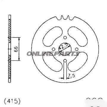 Bagtandhjul 36 T, Størrelse 415Inner Diameter 42.5 Bolt Spacing 66