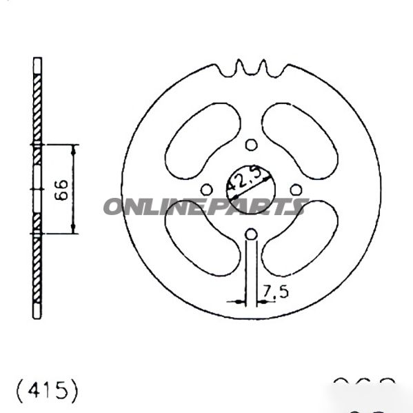 Bagtandhjul 36 T, Størrelse 415Inner Diameter 42.5 Bolt Spacing 66