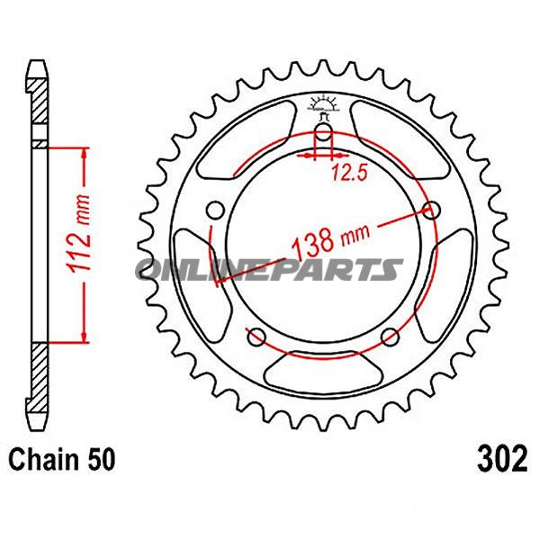 Bagtandhjul 42 T, Størrelse 530Inner Diameter 112 Bolt Spacing 138