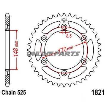 Bagtandhjul 47 T, Størrelse 525Inner Diameter 148 Bolt Spacing 170