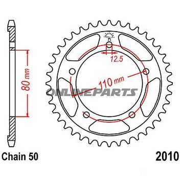 Bagtandhjul 48 T, Størrelse 530Inner Diameter 80 Bolt Spacing 110
