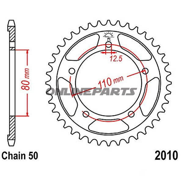 Bagtandhjul 48 T, Størrelse 530Inner Diameter 80 Bolt Spacing 110