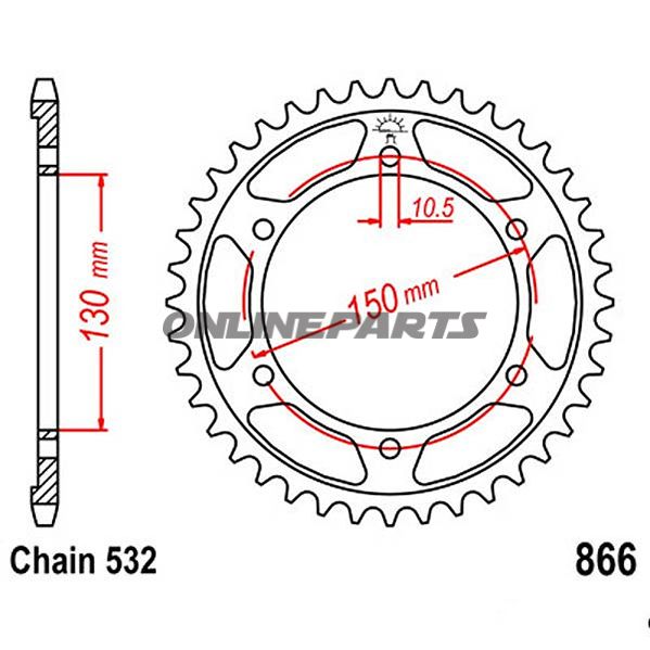 Bagtandhjul 38 T, Størrelse 532Inner Diameter 130 Bolt Spacing 150