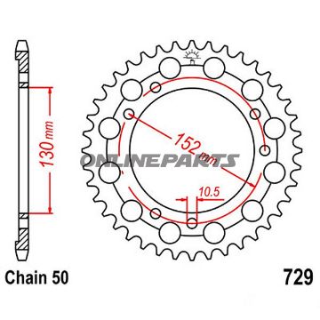 Bagtandhjul 46 T, Størrelse 530Inner Diameter 130 Bolt Spacing 152