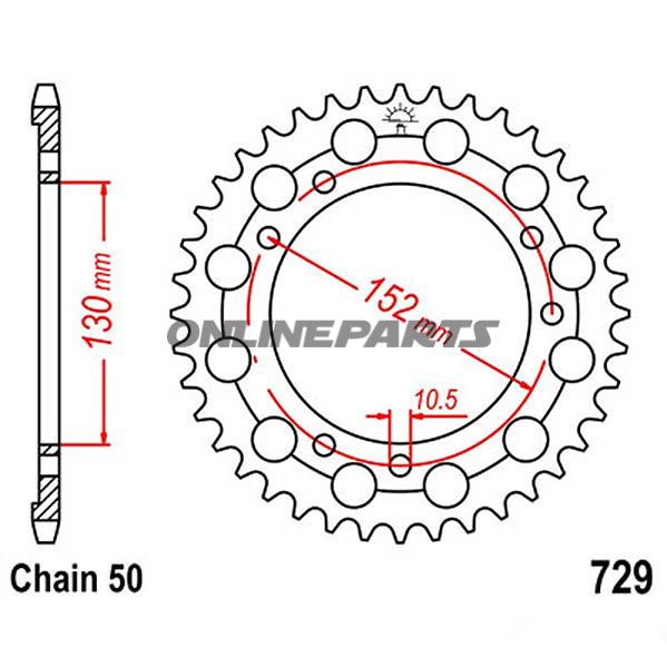 Bagtandhjul 46 T, Størrelse 530Inner Diameter 130 Bolt Spacing 152