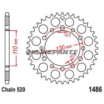 Bagtandhjul 40 T, Størrelse 520Inner Diameter 110 Bolt Spacing 130