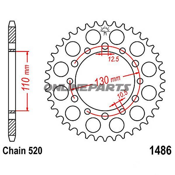 Bagtandhjul 40 T, Størrelse 520Inner Diameter 110 Bolt Spacing 130