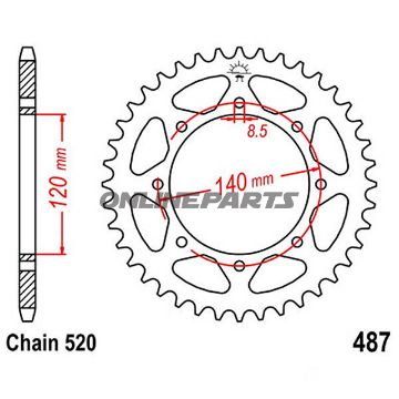 Bagtandhjul 46 T, Størrelse 520Inner Diameter 120 Bolt Spacing 140