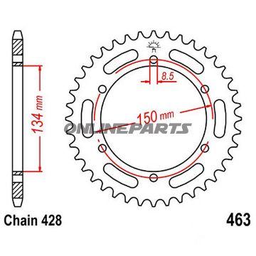 Bagtandhjul 48 T, Størrelse 428Inner Diameter 134 Bolt Spacing 150