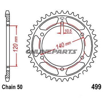 Bagtandhjul 38 T, Størrelse 530Inner Diameter 120 Bolt Spacing 140