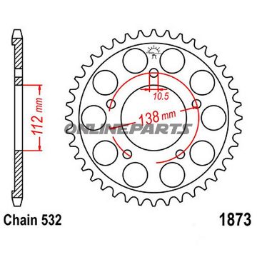 Bagtandhjul 48 T, Størrelse 532Inner Diameter 112 Bolt Spacing 138