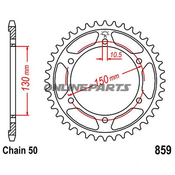 Bagtandhjul 38 T, Størrelse 530Inner Diameter 130 Bolt Spacing 150