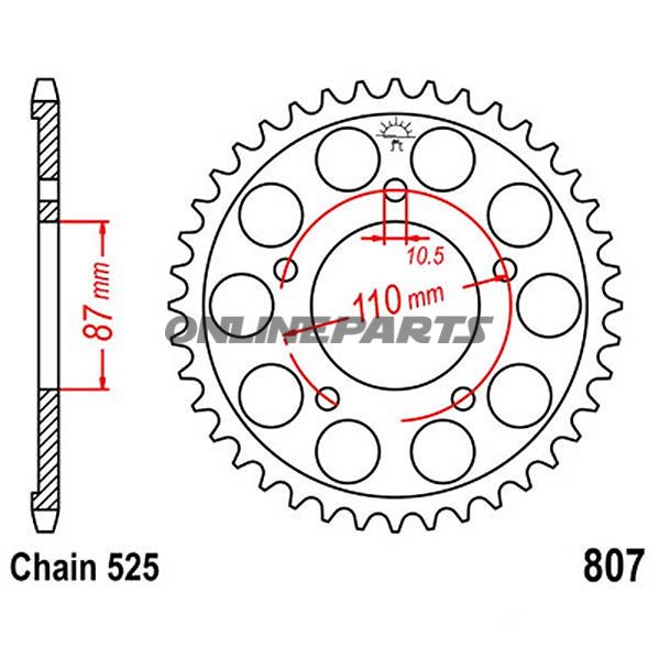 Bagtandhjul 45 T, Størrelse 525Inner Diameter 87 Bolt Spacing 110