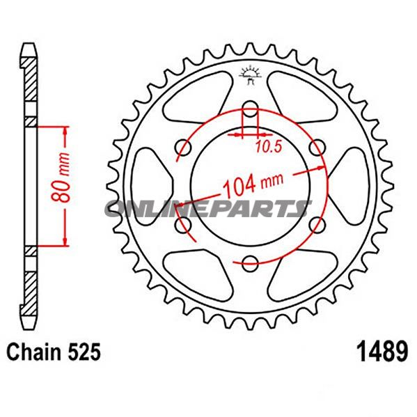 Bagtandhjul 42 T, Størrelse 525Inner Diameter 80 Bolt Spacing 104