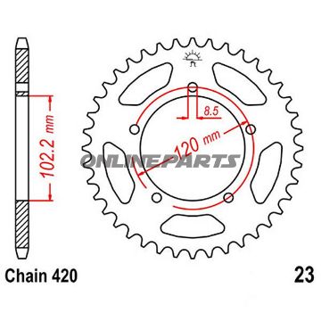 Bagtandhjul 47 T, Størrelse 420Inner Diameter 102 Bolt Spacing 120