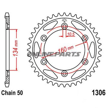 Bagtandhjul 40 T, Størrelse 530Inner Diameter 134 Bolt Spacing 160