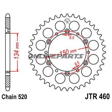 Bagtandhjul 49 T, Størrelse 520Inner Diameter 134 Bolt Spacing 150