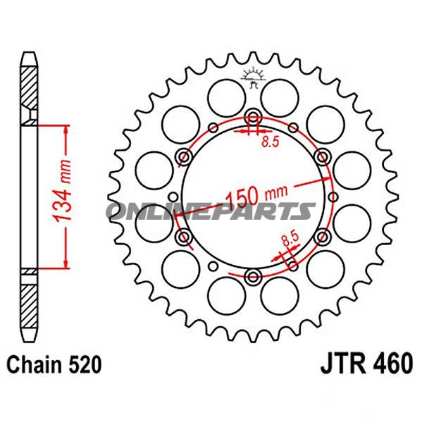 Bagtandhjul 49 T, Størrelse 520Inner Diameter 134 Bolt Spacing 150