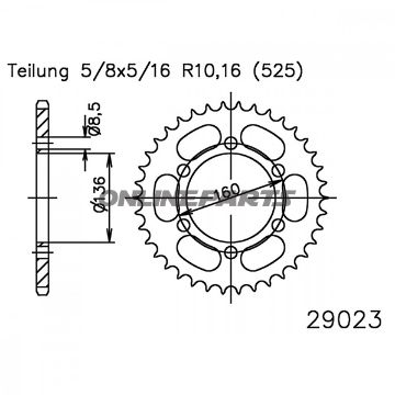 Bagtandhjul 41 T, Størrelse 525Inner Diameter 136 Bolt Spacing 160