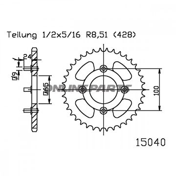 Bagtandhjul 41 T, Størrelse 428Inner Diameter 65 Bolt Spacing 100