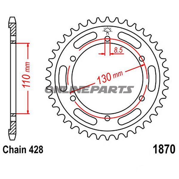 Bagtandhjul 46 T, Størrelse 428Inner Diameter 110 Bolt Spacing 130