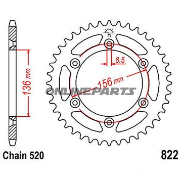 Rear Sprocket 50 Tooth Pitch 520Inner Diameter 136 Bolt Spacing 156