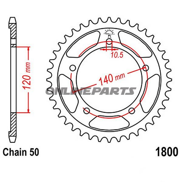 Rear Sprocket 44 Tooth Pitch 530Inner Diameter 120 Bolt Spacing 140
