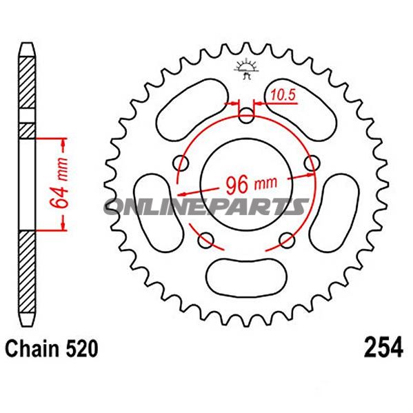Rear Sprocket 43 Tooth Pitch 520Inner Diameter 64 Bolt Spacing 96