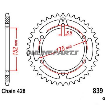 Rear Sprocket 53 Tooth Pitch 428Inner Diameter 152 Bolt Spacing 175