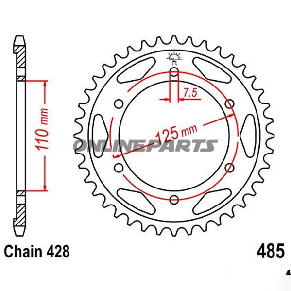 Rear Sprocket 48 Tooth Pitch 428Inner Diameter 110 Bolt Spacing 125