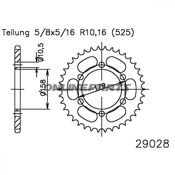 Rear Sprocket 45 Tooth Pitch 525Inner Diameter 158 Bolt Spacing 179