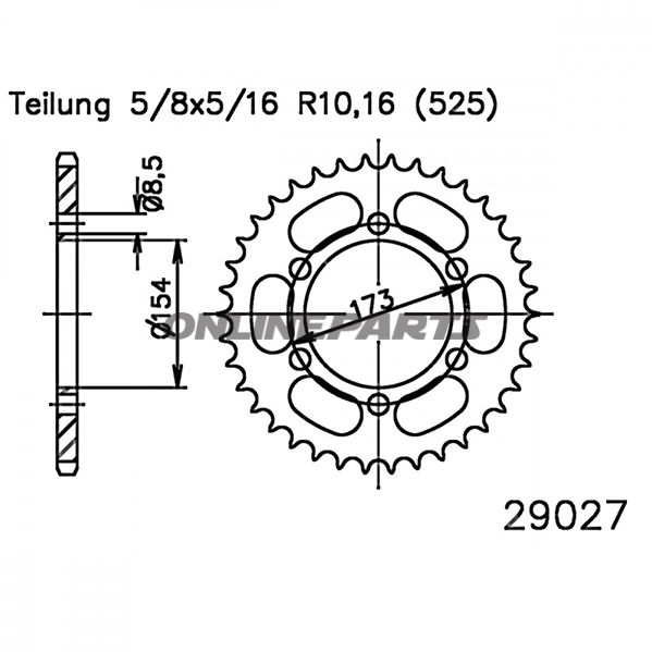 Rear Sprocket 43 Tooth Pitch 525Inner Diameter 154 Bolt Spacing 173